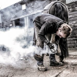 Farrier Shoeing a Horse