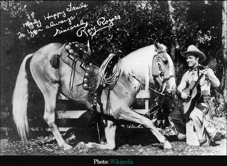 Publicity Shot of Roy Rogers Playing Guitar and the Famous Horse Trigger